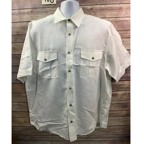 Eddie Bauer Linen Cotton Blend White SS Button Up Men's L 26x30 - Picture 1 of 11